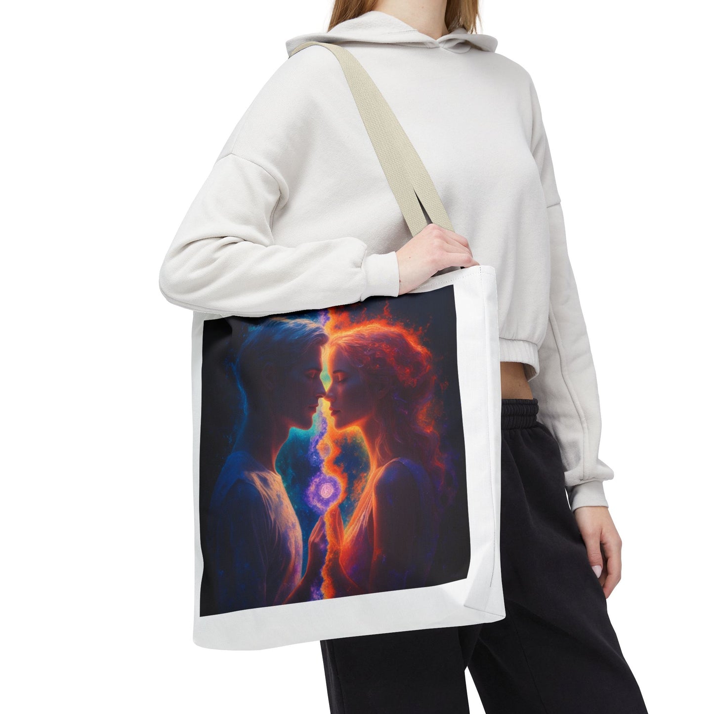 Cosmic Lovers Tote Bag — Flame & Ice Couple Art AOP