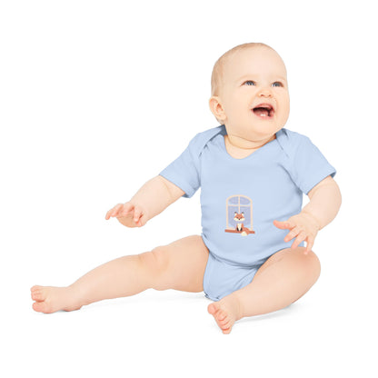 Baby Bodysuit — Cozy Fox by the Window Organic Short Sleeve Baby Onesie