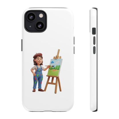 iPhone Artist Painter Phone Case — Cute Female Artist with Easel Protective iPhone Cover