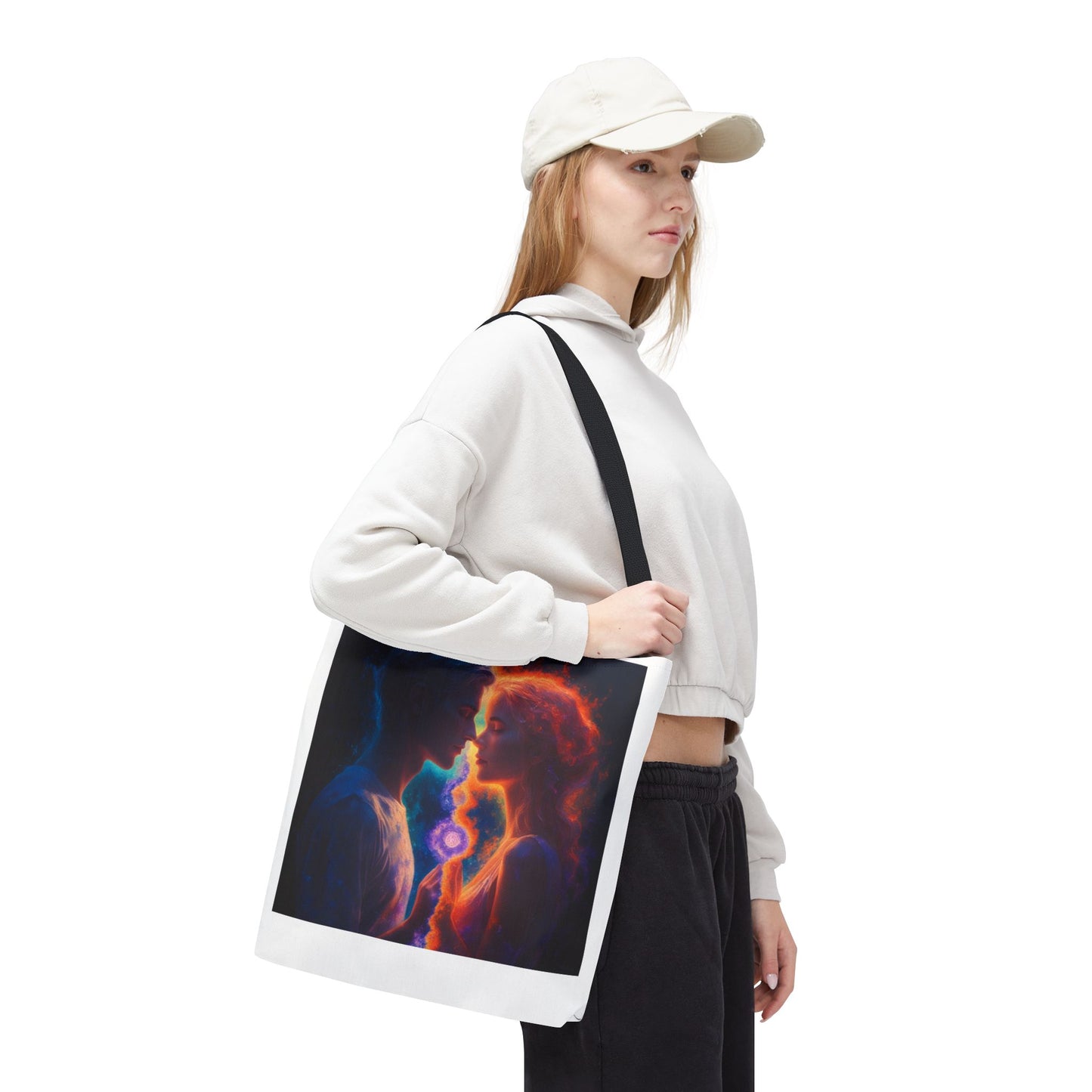 Cosmic Lovers Tote Bag — Flame & Ice Couple Art AOP