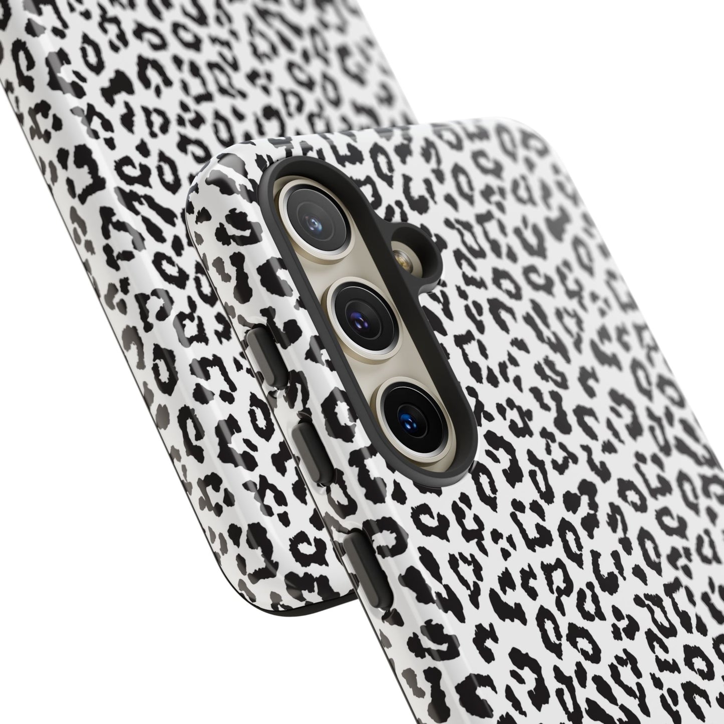 Samsung Leopard Print Tough Phone Case – Black & White Animal Pattern Protective Cover