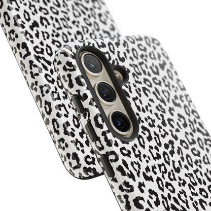 Samsung Leopard Print Tough Phone Case – Black & White Animal Pattern Protective Cover