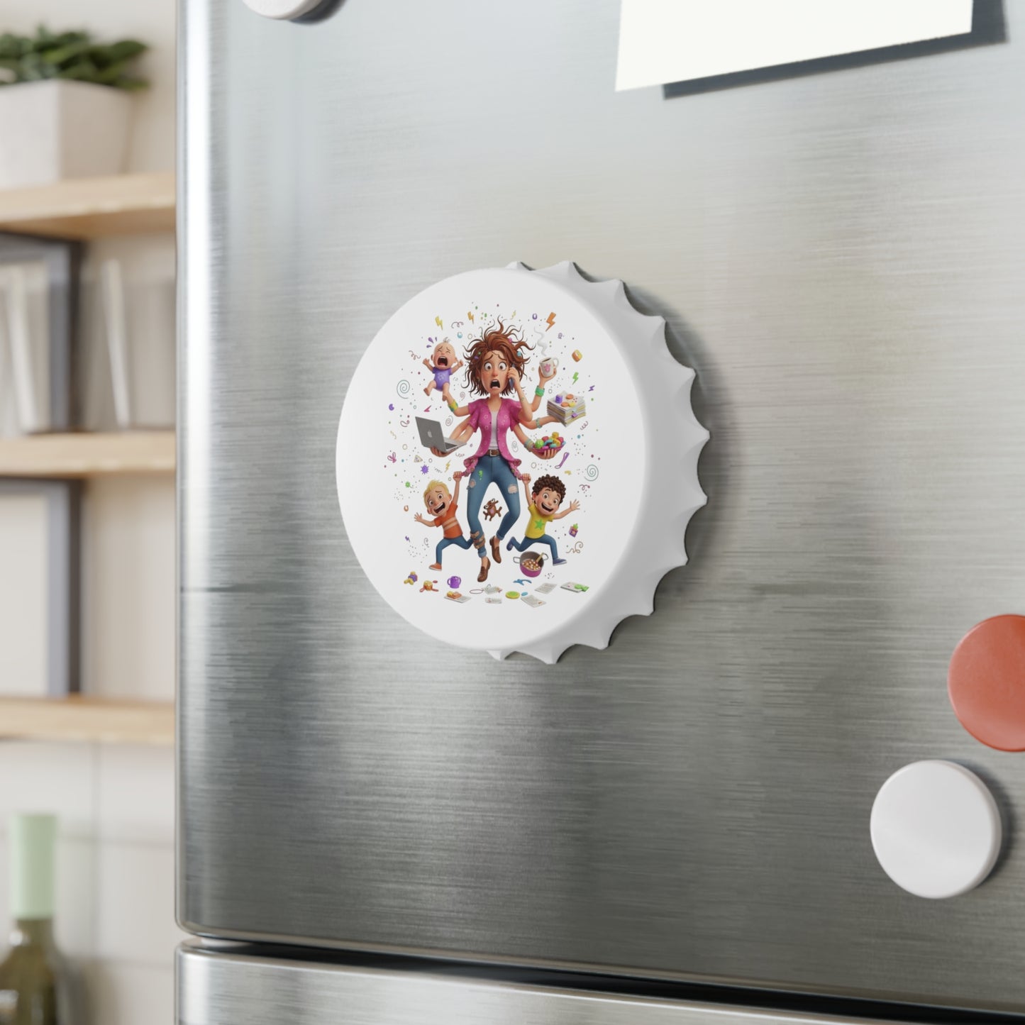 Chaos Mom Bottle Opener – Funny Mom Life Kitchen Magnet