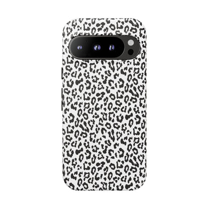 Funda para teléfono con estampado de leopardo de Google: resistente, en blanco y negro