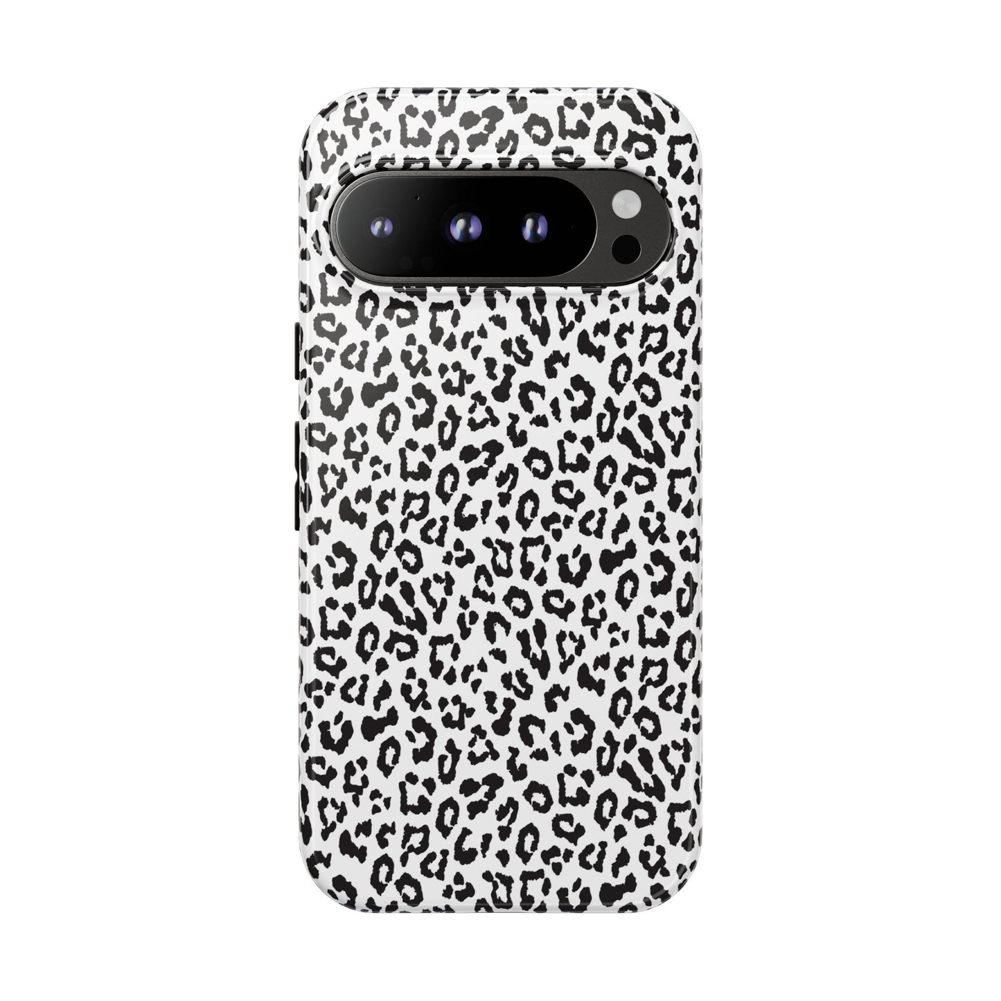 Funda para teléfono con estampado de leopardo de Google: resistente, en blanco y negro