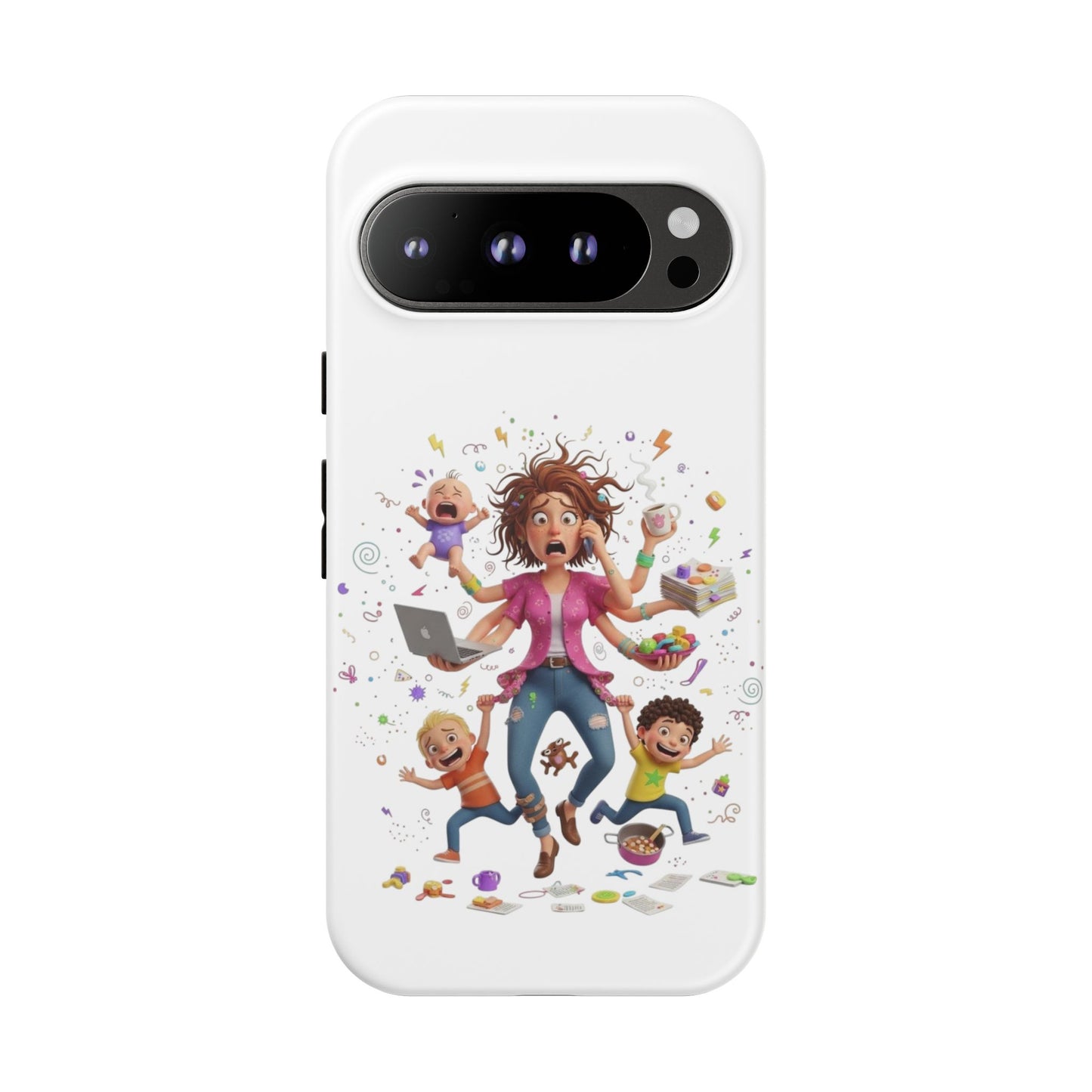 Funda para Google Phone - Diseño de caricatura de mamá frenética (Vida de mamá caótica y divertida)
