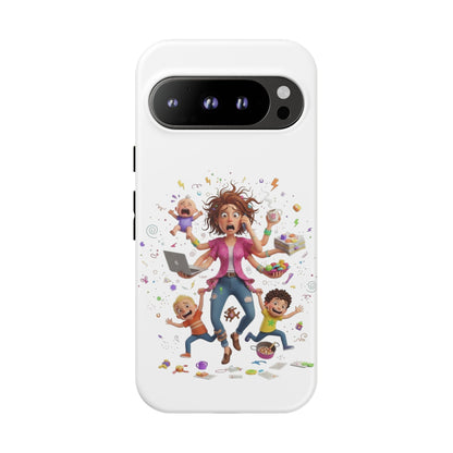 Funda para Google Phone - Diseño de caricatura de mamá frenética (Vida de mamá caótica y divertida)