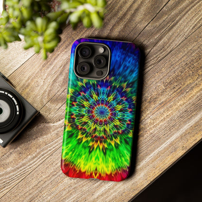 Funda resistente para teléfono con diseño de mandala psicodélico: protección vibrante con efecto tie-dye