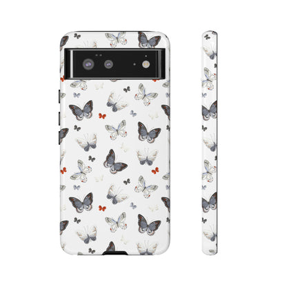 Google Butterfly Pattern Tough Phone Case — White Floral Protective Cover