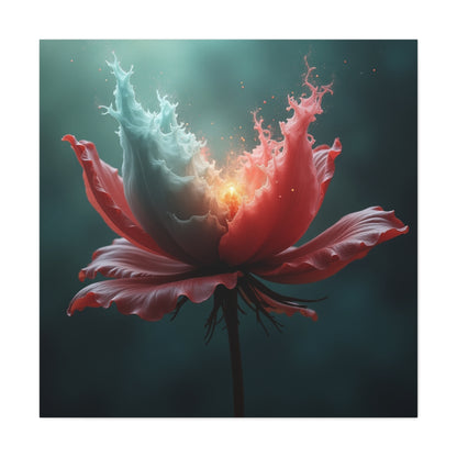 Surreal Bloom Canvas Art — Fiery Red & Teal Flower Matte Stretched Print