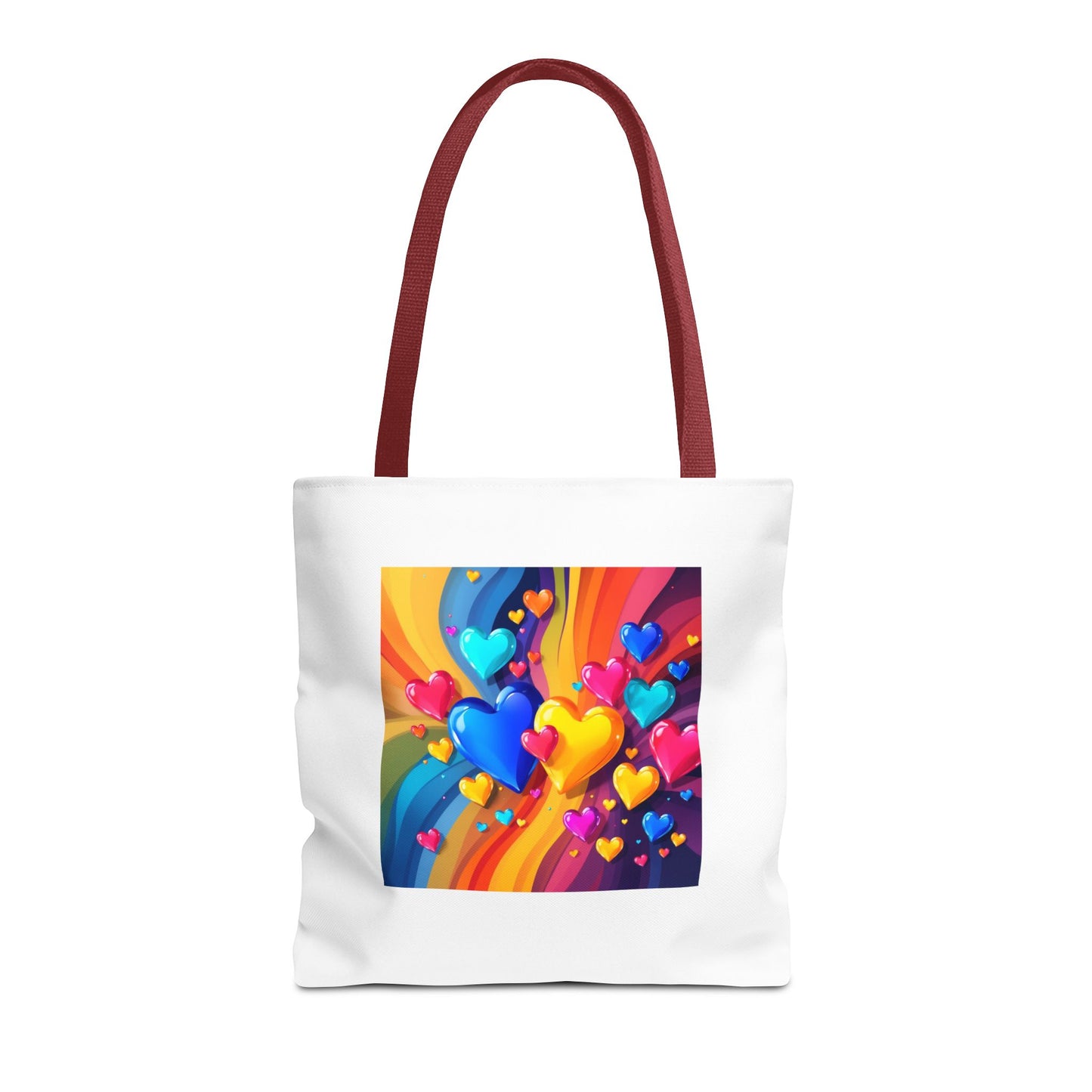Colorful Heart Burst Tote Bag — Rainbow Love All-Over Print