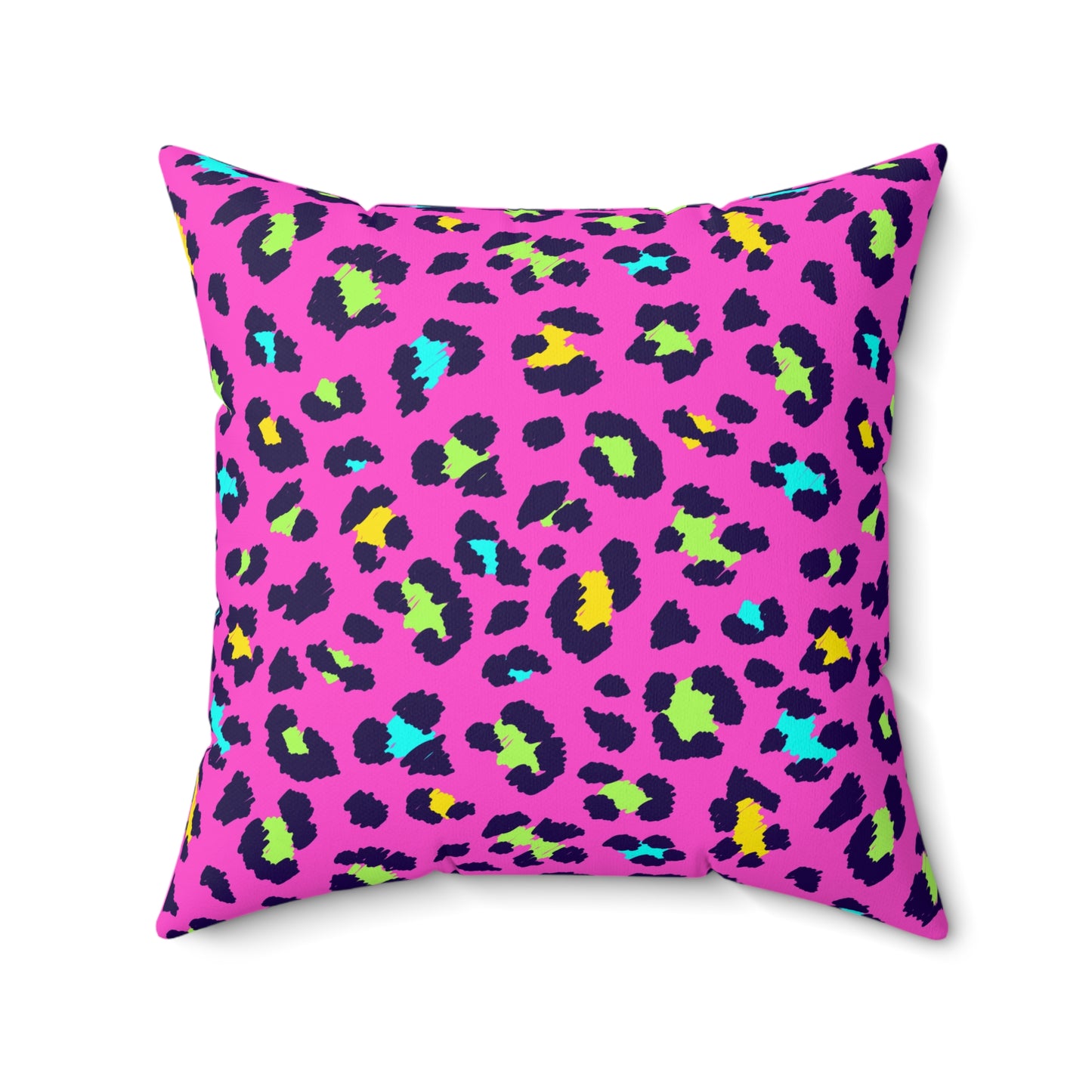 Pink Neon Leopard Print Square Pillow – Bright Animal Print Decorative Cushion