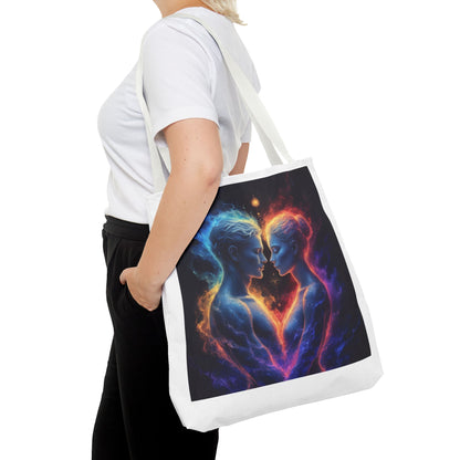 Cosmic Lovers Tote Bag — Neon Fire & Ice Couple Art AOP Tote