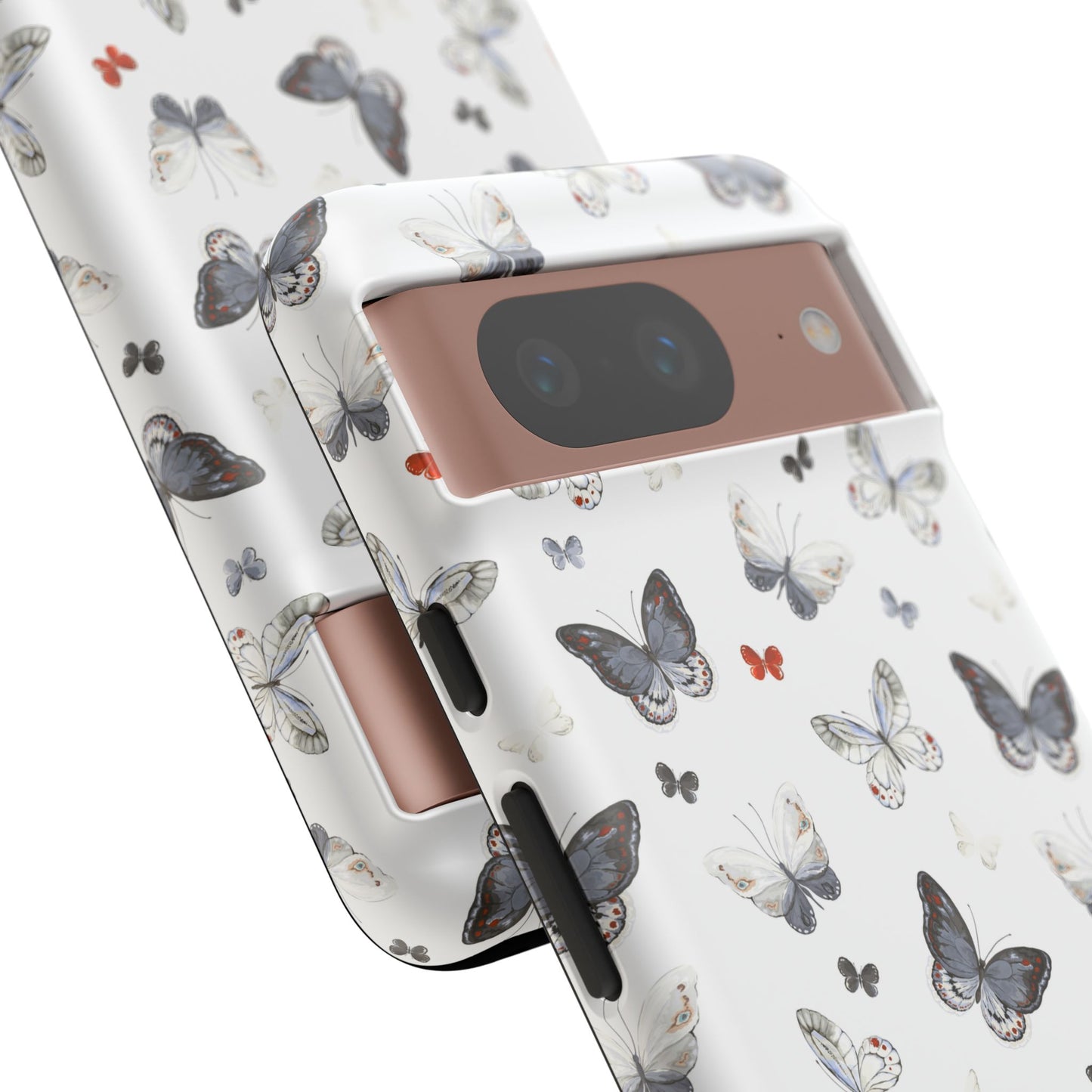 Google Butterfly Pattern Tough Phone Case — White Floral Protective Cover