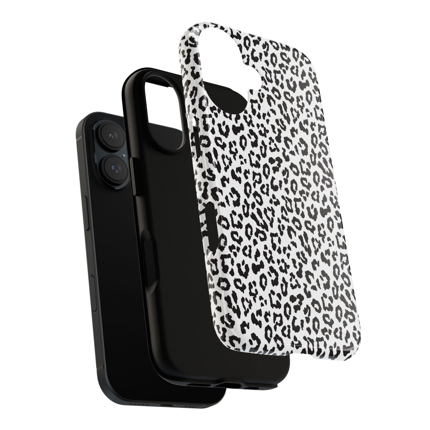 iPhone Leopard Print Tough Phone Case - Black & White Protective Cover