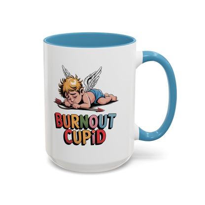 Burnout Cupid Coffee Mug — Cute Tired Cupid Accent Mug (11/15 oz)