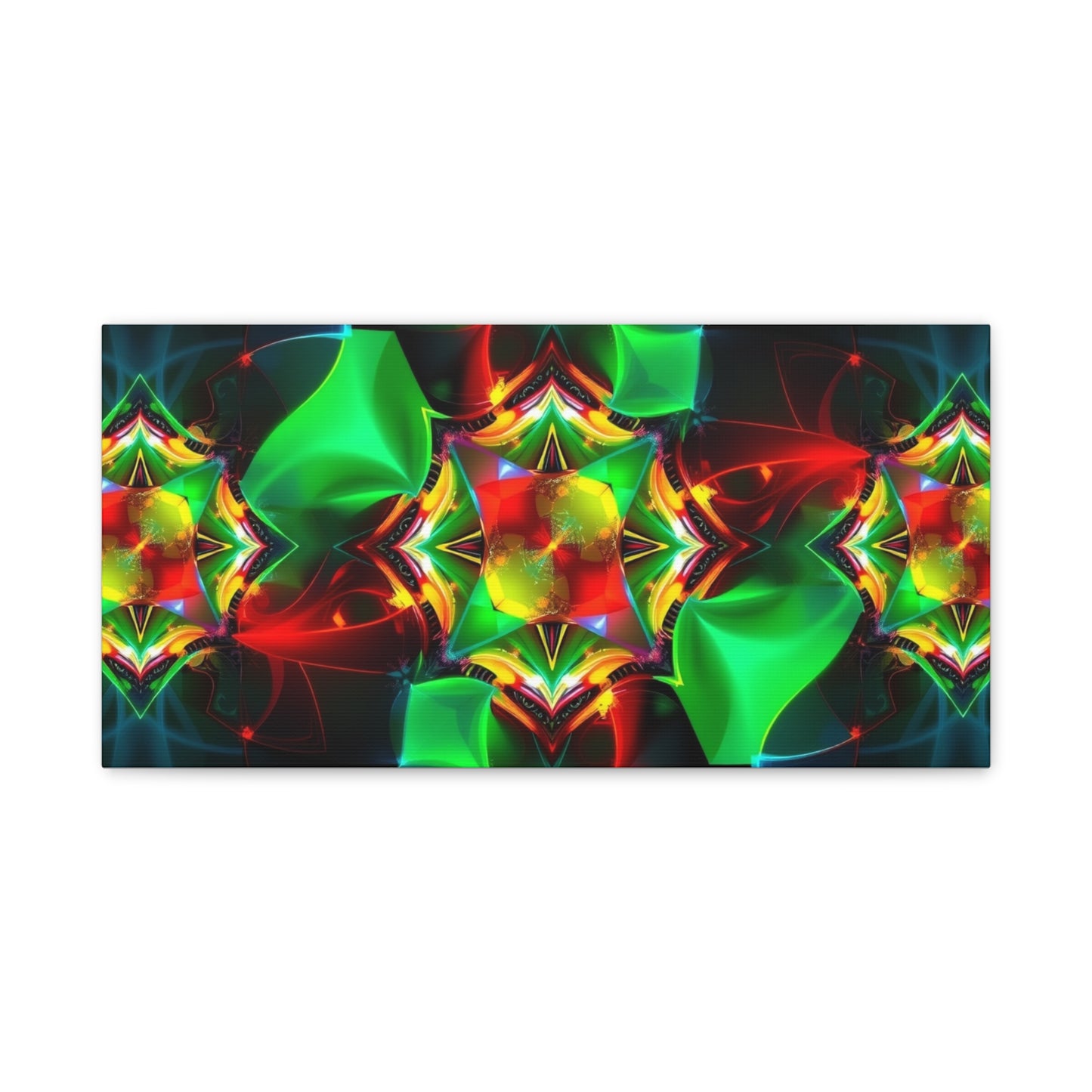 Kaleidoscope Abstract Matte Canvas Wall Art — Vibrant Green & Red Stretched Print