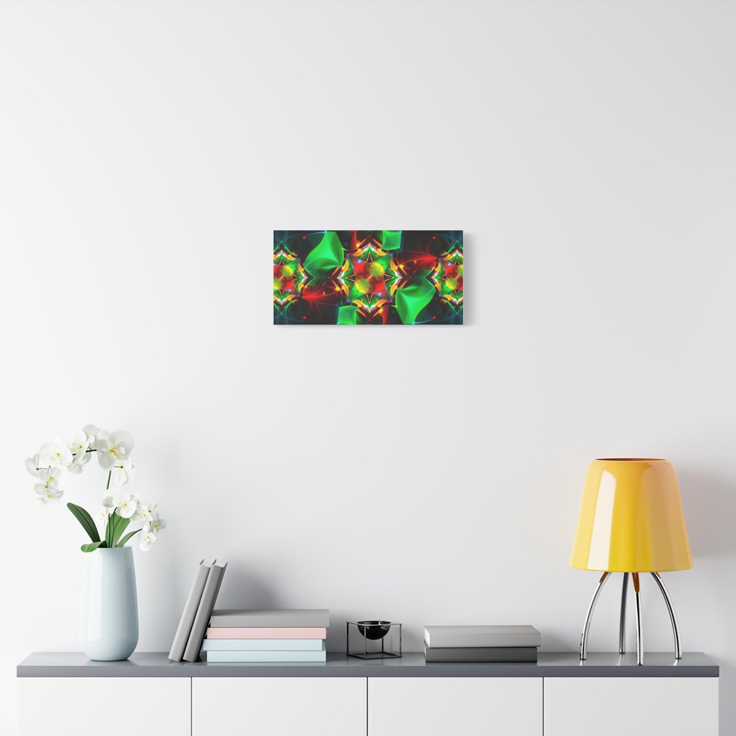 Kaleidoscope Abstract Matte Canvas Wall Art — Vibrant Green & Red Stretched Print
