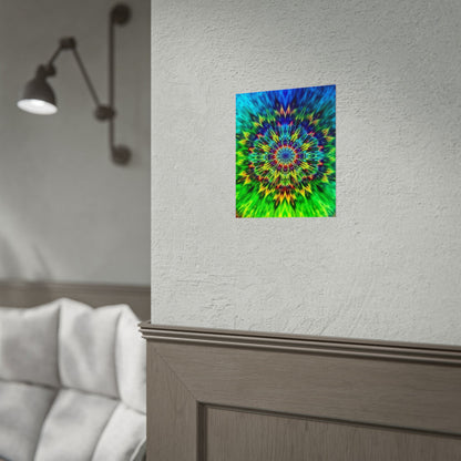 Psychedelic Mandala Rolled Poster — Vivid Blue Green Kaleidoscope Wall Art