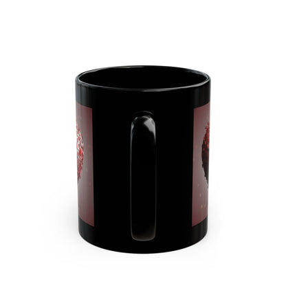 Heart Mosaic Black Mug — Romantic Red Heart Design (11oz & 15oz)