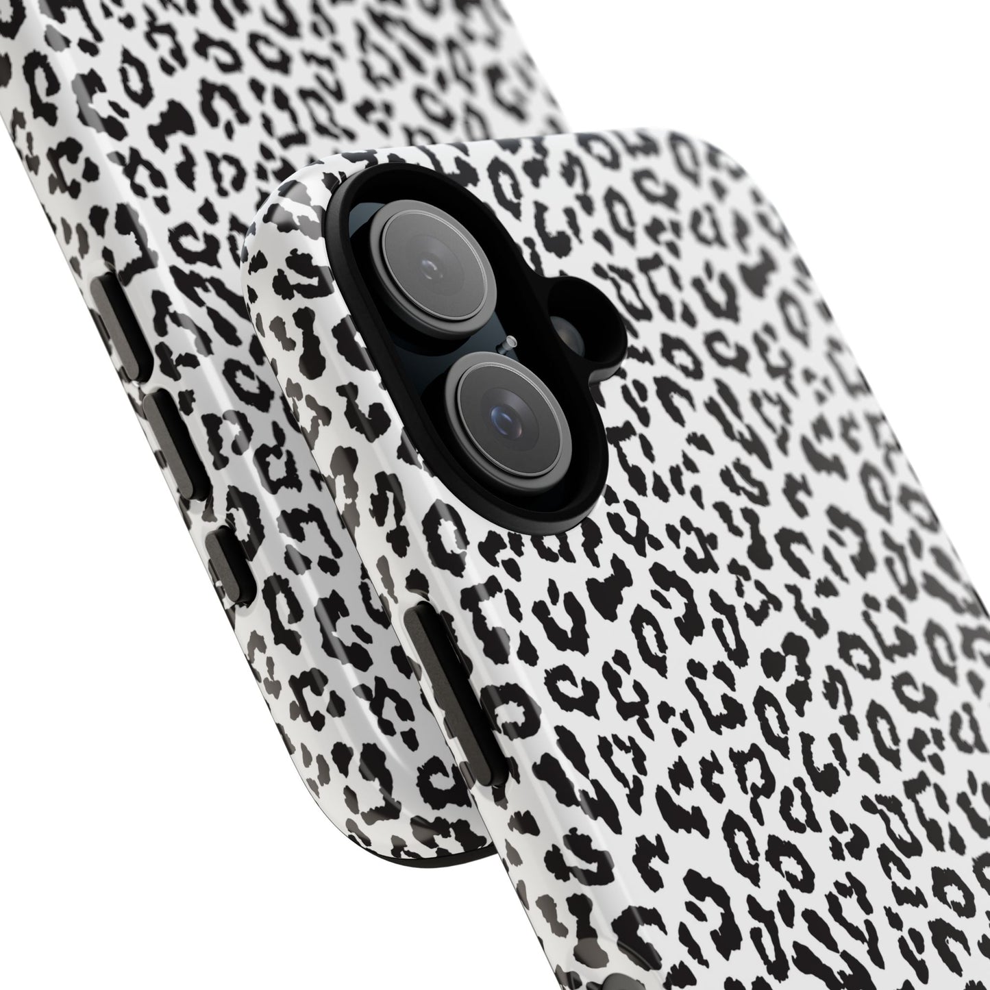 iPhone Leopard Print Tough Phone Case - Black & White Protective Cover