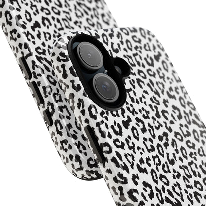 iPhone Leopard Print Tough Phone Case - Black & White Protective Cover
