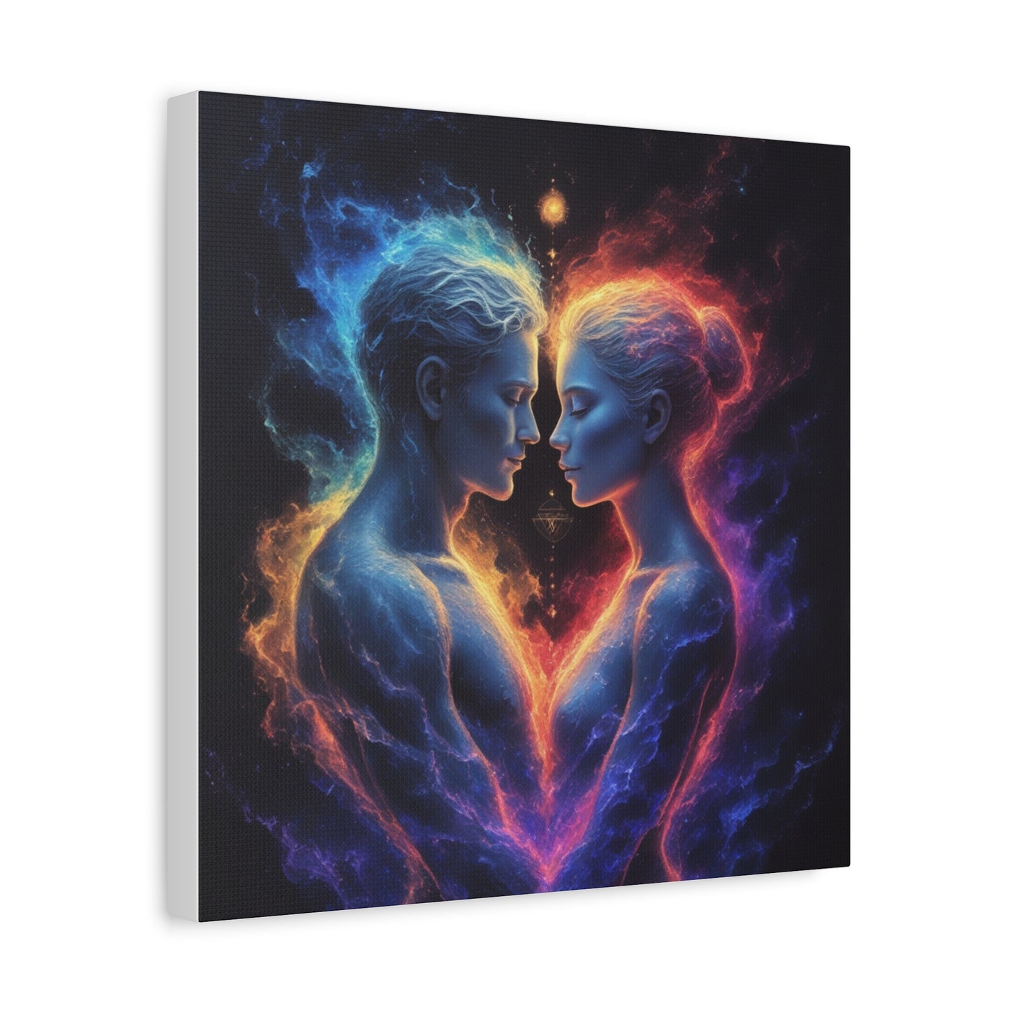 Cosmic Lovers Matte Canvas Print — Fire & Ice Heart Wall Art
