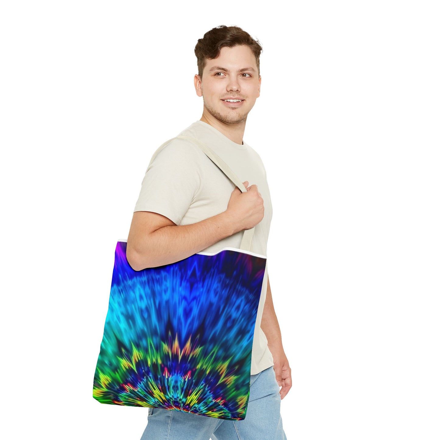 Tie-Dye Kaleidoscope Tote Bag — Vibrant All-Over Print Beach & Market Bag