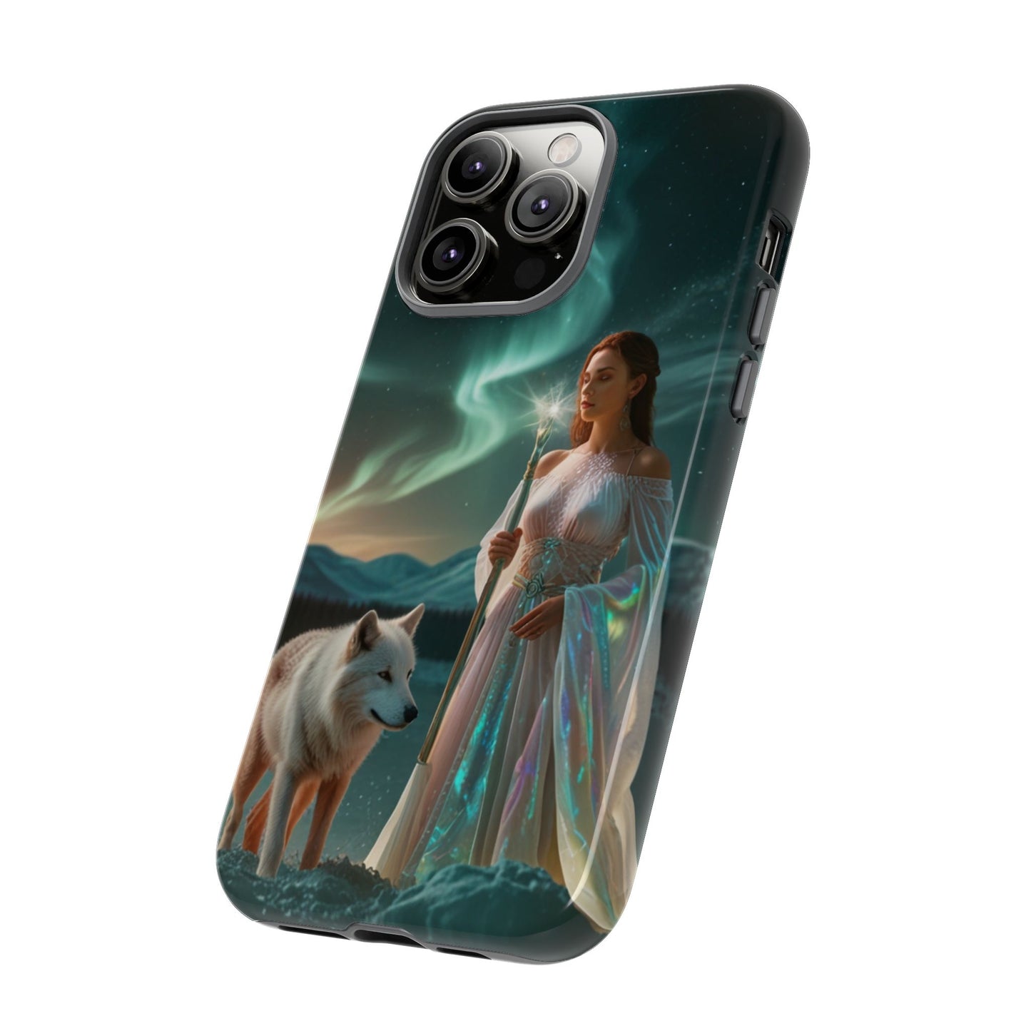 iPhone Mystic Guardian Phone Case — Aurora Wolf Woman Protective Cover