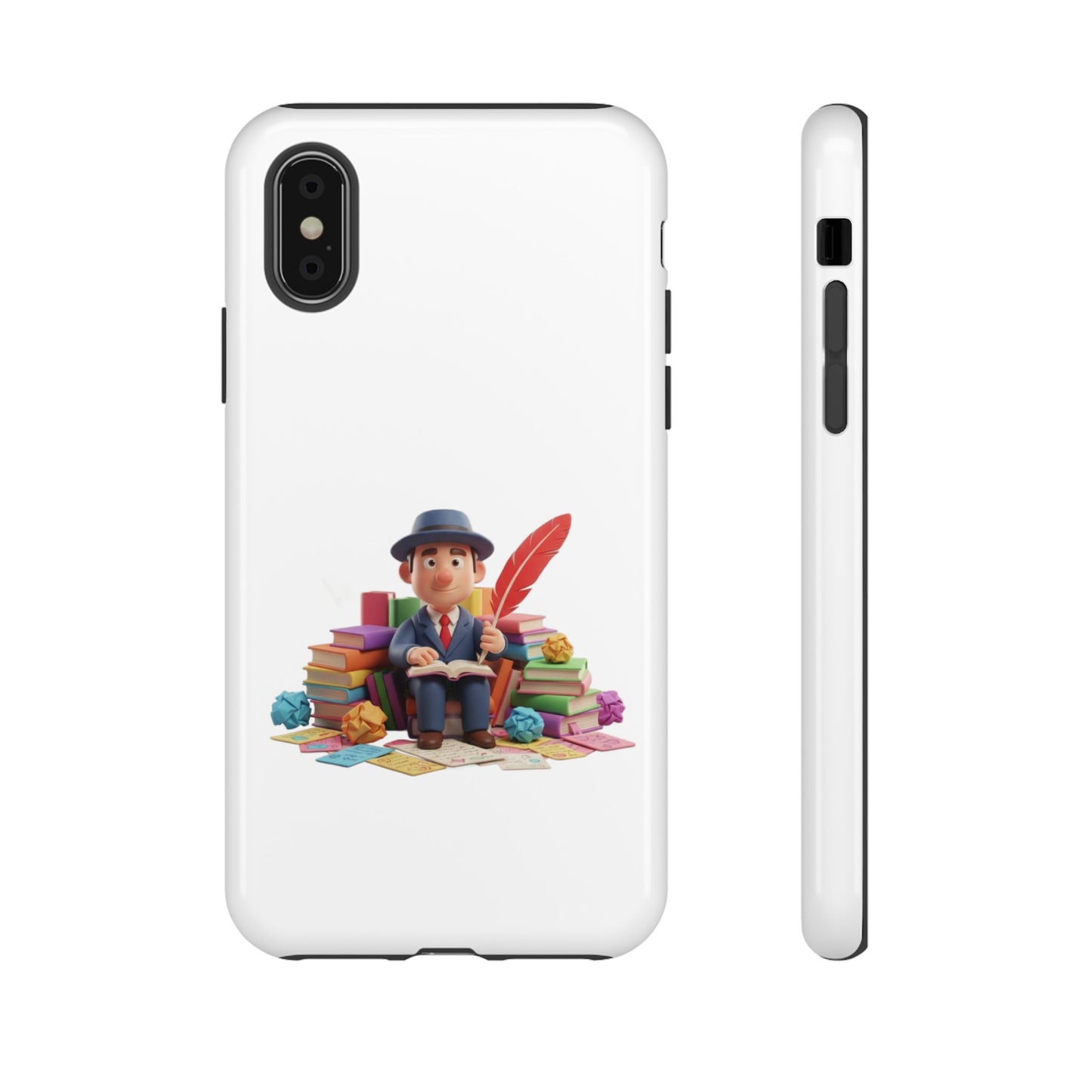 iPhone Phone Case — Cute Writer Sitting on Books with Feather Pen