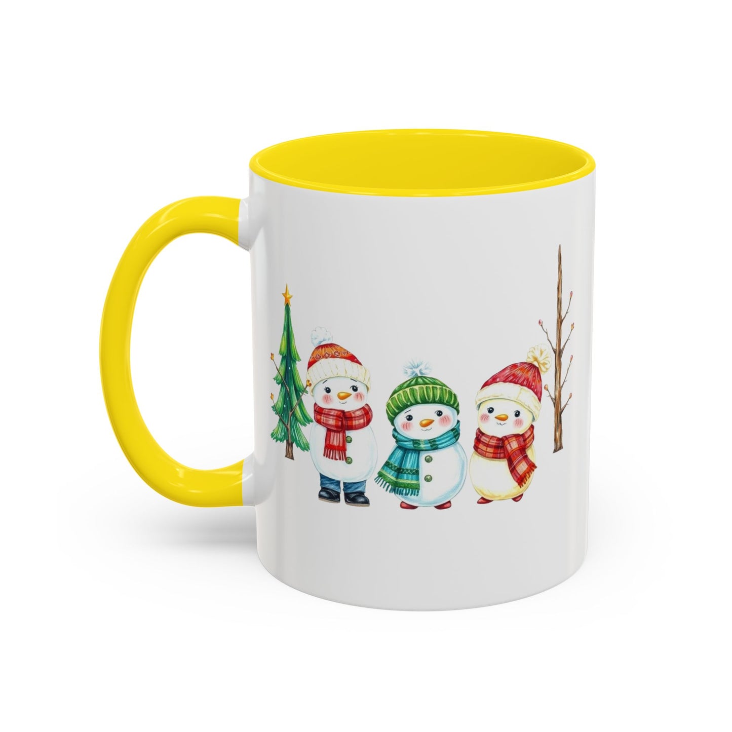 Christmas Snowman Mug — Cute Holiday Coffee Cup with Festive Tree & Snowmen (11/15oz)