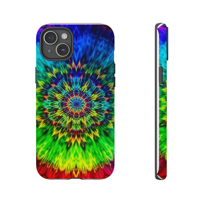 Funda resistente para teléfono con diseño de mandala psicodélico: protección vibrante con efecto tie-dye