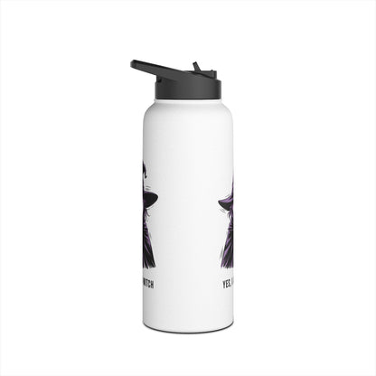 Witch Illustration Water Bottle — “Yes, I Am a Witch” Stainless Steel Bottle