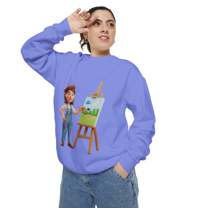 Painter Girl Sweatshirt — Cute Artist Painting Crewneck