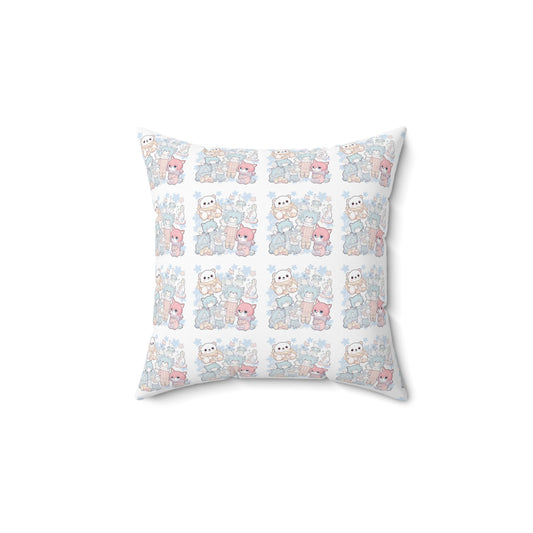 Cute Pastel Plushies Square Throw Pillow — Kawaii Animal Pattern Decorative Cushion