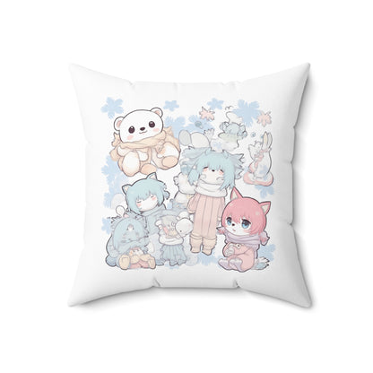 Cute Kawaii Plush Friends Square Pillow — Pastel Anime Character Cushion