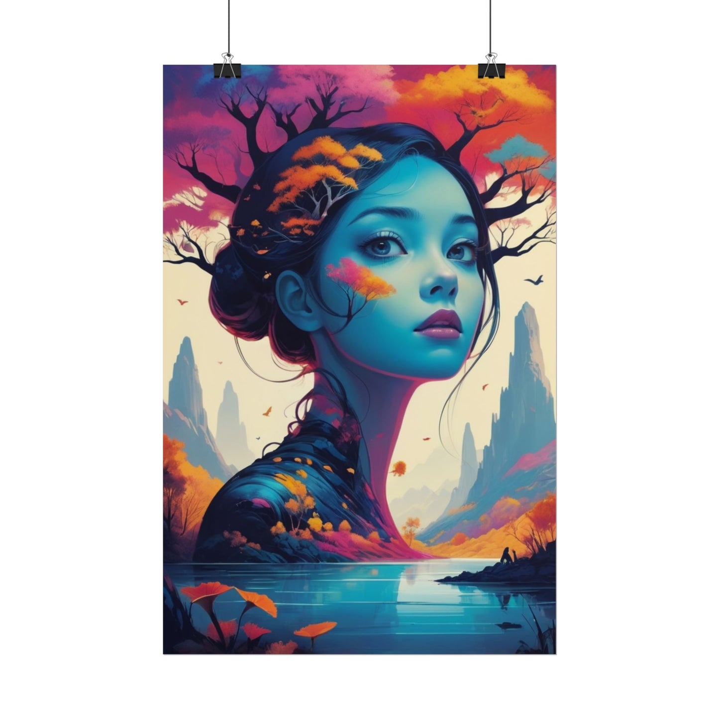 Surreal Blue Goddess Rolled Poster — Fantasy Landscape Art Print