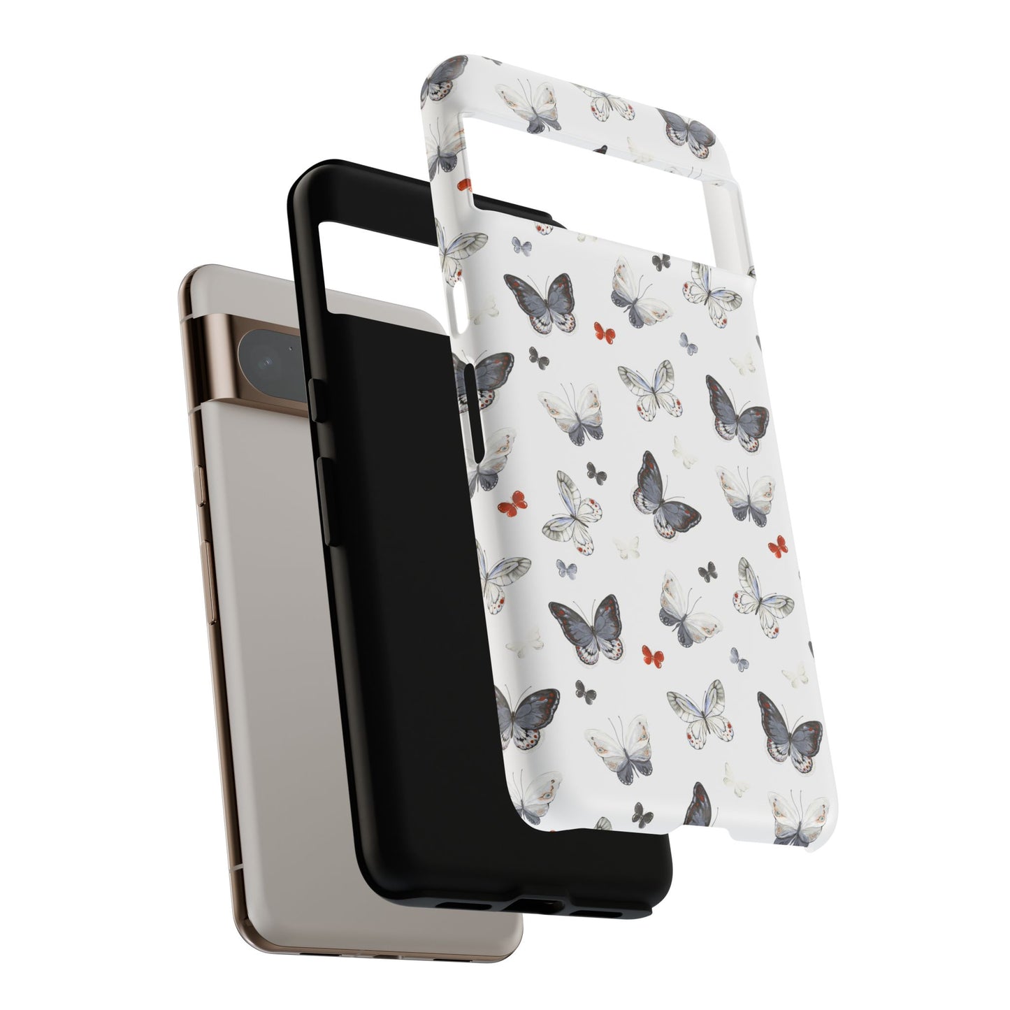 Google Butterfly Pattern Tough Phone Case — White Floral Protective Cover