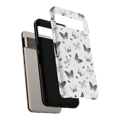 Google Butterfly Pattern Tough Phone Case — White Floral Protective Cover