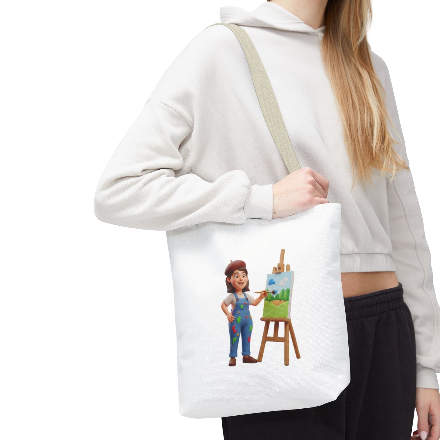 Artist Tote Bag — Painter with Easel Illustrated AOP Tote