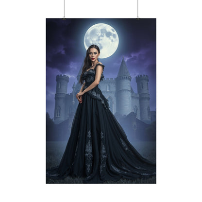 Gothic Moonlit Castle Poster — Elegant Vampire Queen Wall Art (Rolled)