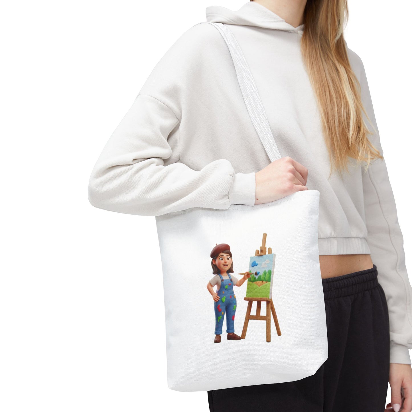 Artist Tote Bag — Painter with Easel Illustrated AOP Tote