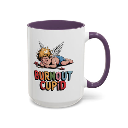 Burnout Cupid Coffee Mug — Cute Tired Cupid Accent Mug (11/15 oz)