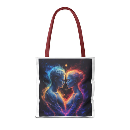 Cosmic Lovers Tote Bag — Neon Fire & Ice Couple Art AOP Tote