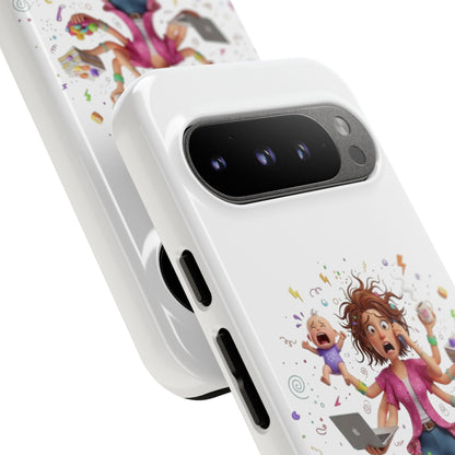 Funda para Google Phone - Diseño de caricatura de mamá frenética (Vida de mamá caótica y divertida)