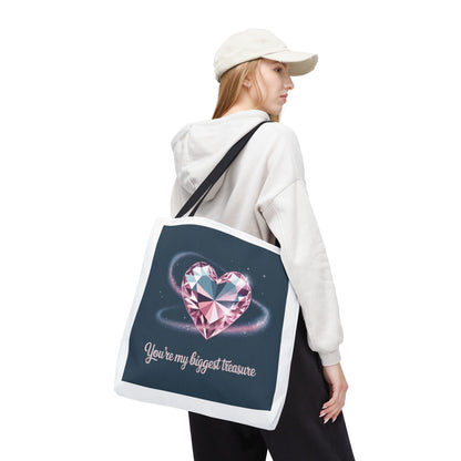 Heart Gem Tote Bag — "You're My Biggest Treasure" Romantic Gemstone Tote