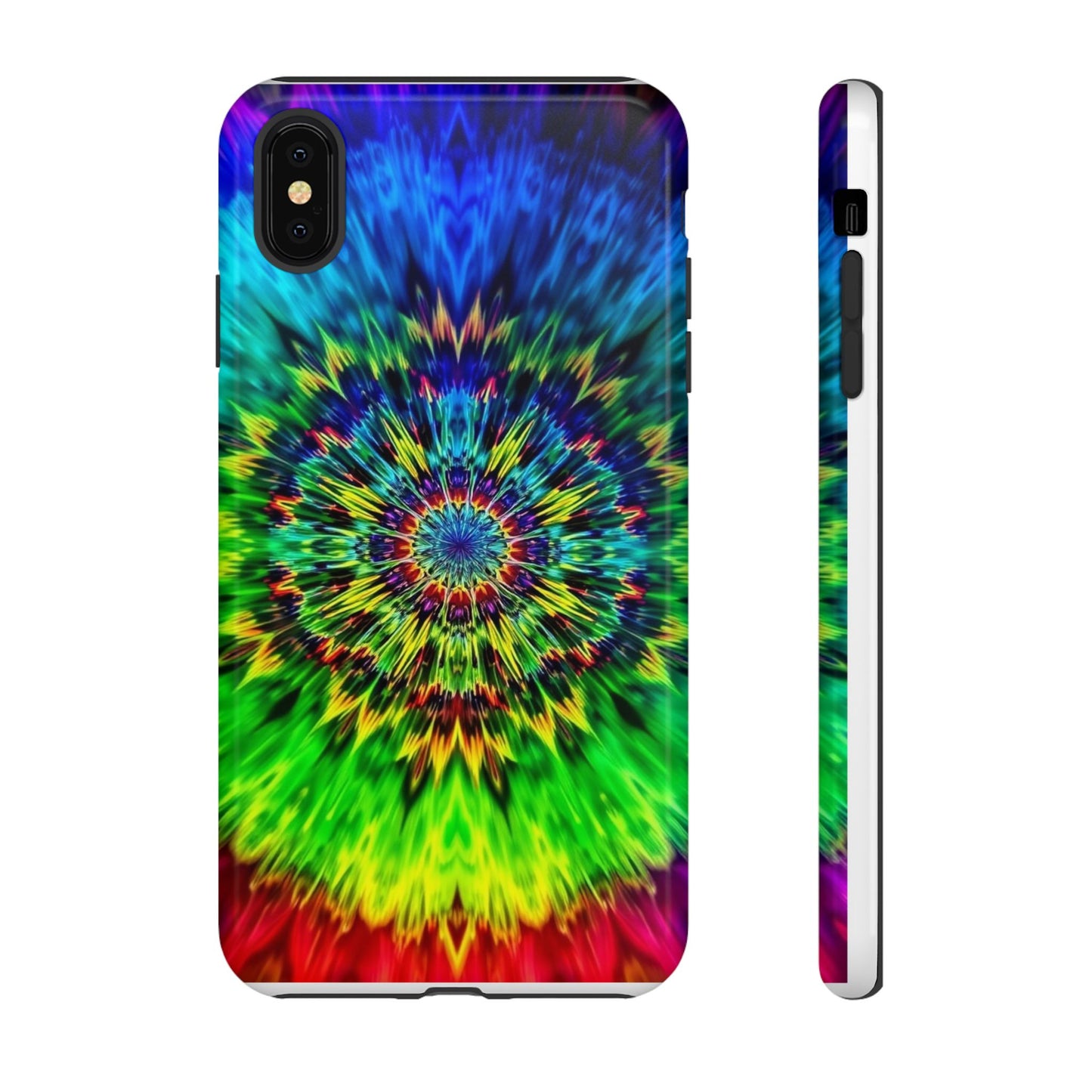 Funda resistente para teléfono con diseño de mandala psicodélico: protección vibrante con efecto tie-dye