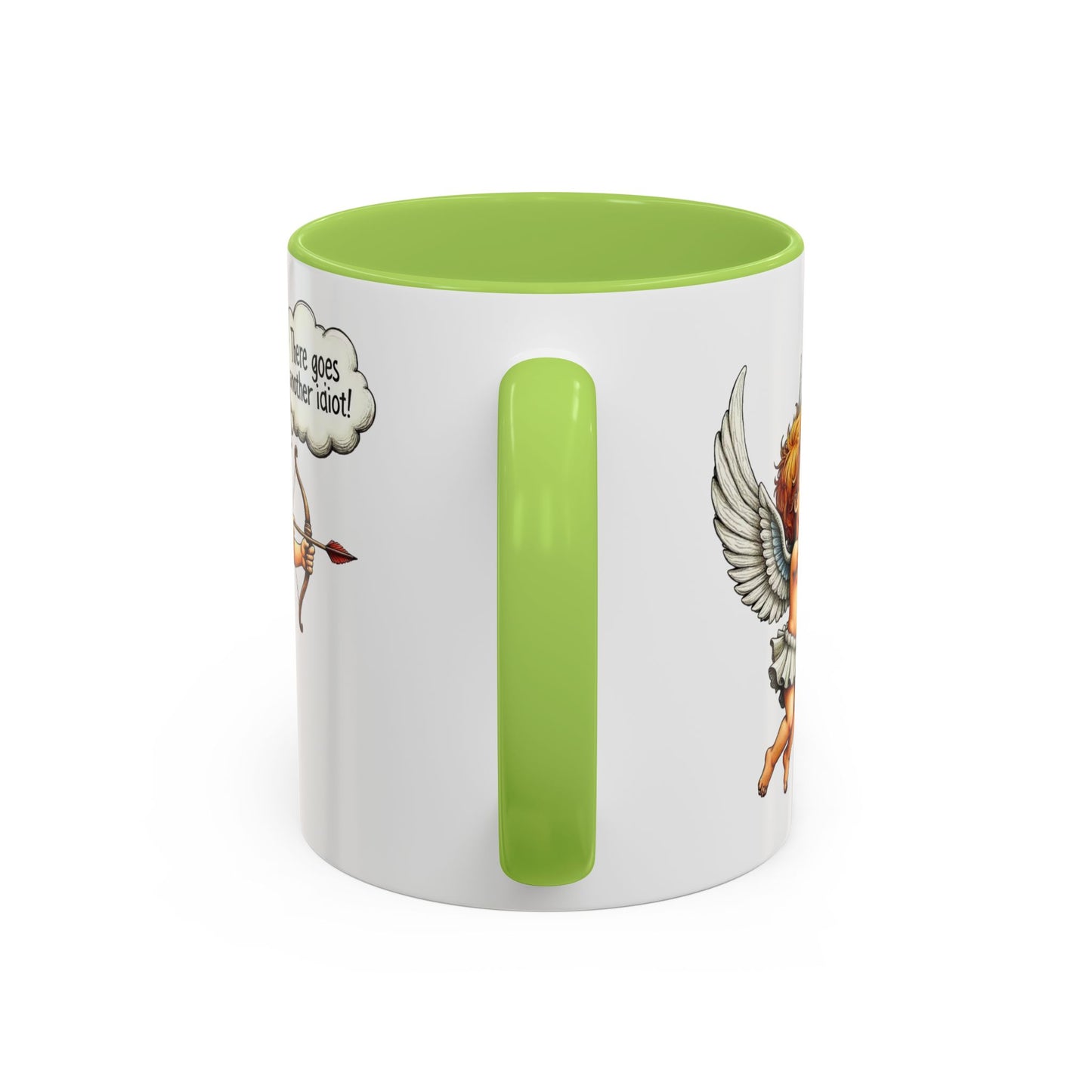 Cupid Coffee Mug — Vintage Cherub Saying "There goes another idiot!" Accent Mug