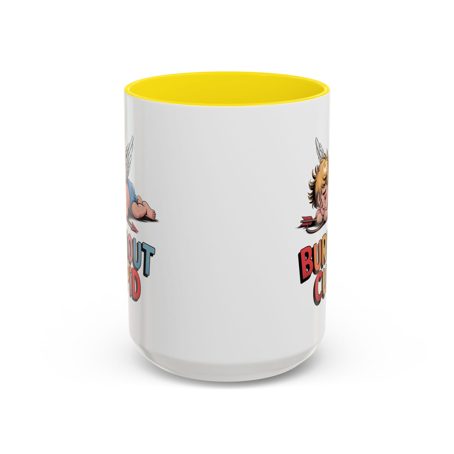 Burnout Cupid Coffee Mug — Cute Tired Cupid Accent Mug (11/15 oz)