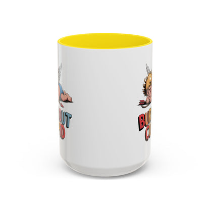Burnout Cupid Coffee Mug — Cute Tired Cupid Accent Mug (11/15 oz)